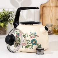 Чайник со свистком &laquo;Луговые цветы&raquo;, 3 л, фиксированная ручка, цвет бежевый, индукция