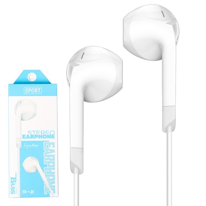Наушники R-2, проводные, вкладыши, микрофон, 1 м, Jack 3.5 мм, белые Наушники R-2, проводные, вкладыши, микрофон, 1 м, Jack 3.5 мм, белые