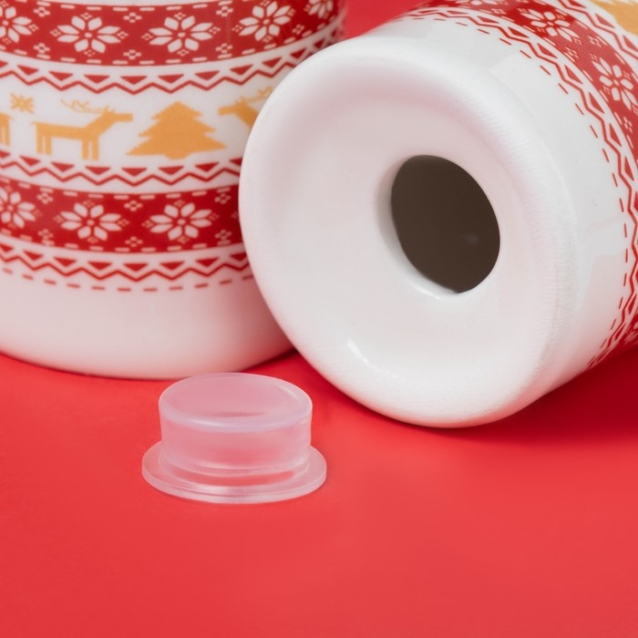 Новогодний набор для специй Доляна &laquo;Финский лес&raquo;, 2 предмета: солонка 50 мл, перечница 50 мл, керамика, цвет белый