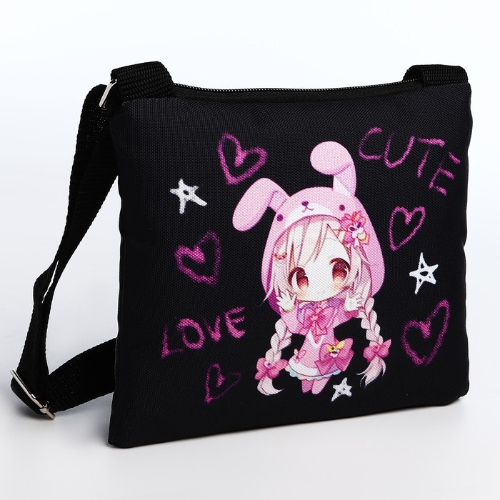 Сумка детская для девочки Сумка детская для девочки "Аниме" на молнии, цвет чёрный