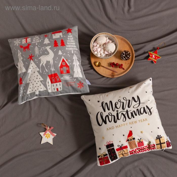 Наволочка декоративная Этель &laquo;Happy new year&raquo; 40х40 см, 100% п/э, велюр