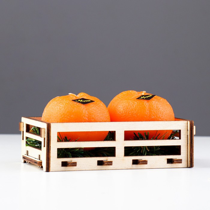 Набор новогодних свечей "Мандарины в ящике", 2 шт, 6,2&times;14&times;7,4 см