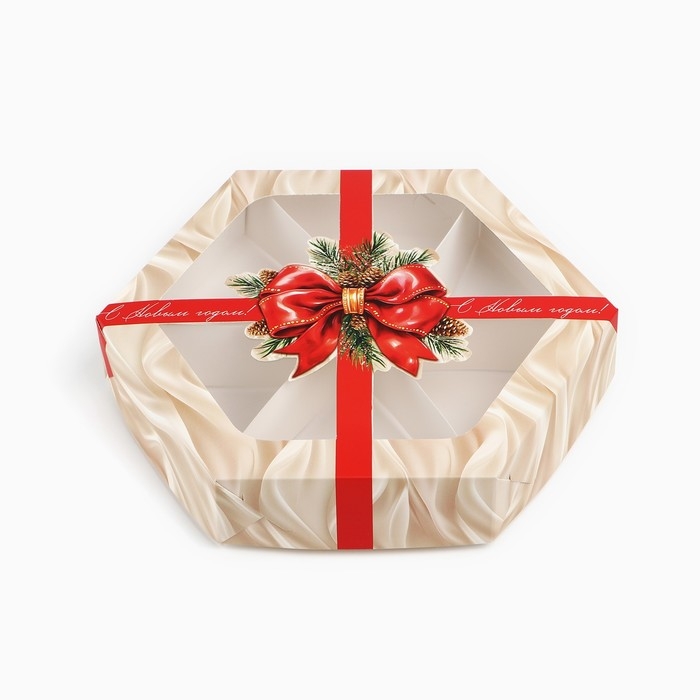 Коробка складная &laquo;Новогодний бант&raquo;, 23 х 23х 4 см, Новый год