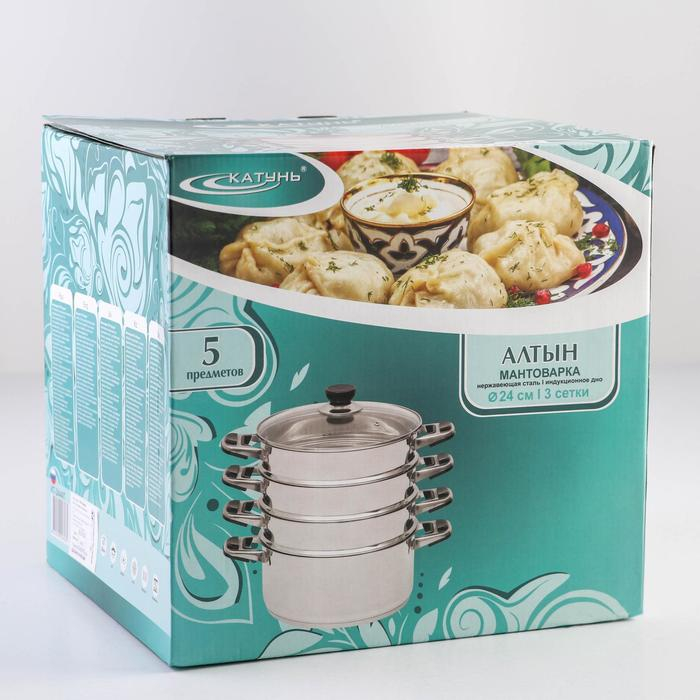 Мантоварка «Алтын», 13,7 л, d=24 см, 3 секции, капсульное дно, стеклянная крышка, индукция Мантоварка «Алтын», 13,7 л, d=24 см, 3 секции, капсульное дно, стеклянная крышка, индукция