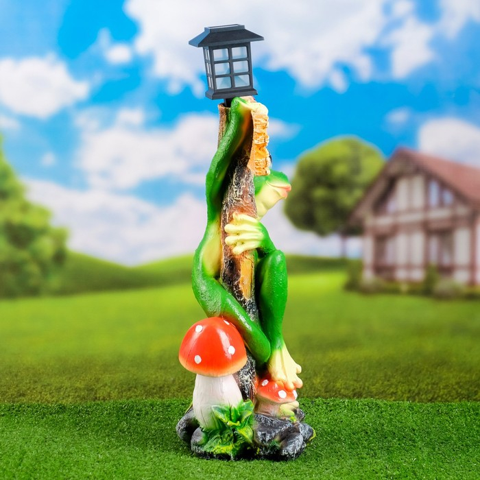 Садовый фонарь Садовый фонарь "Лягушка с фонарем и табличкой "Привет" 56х26см