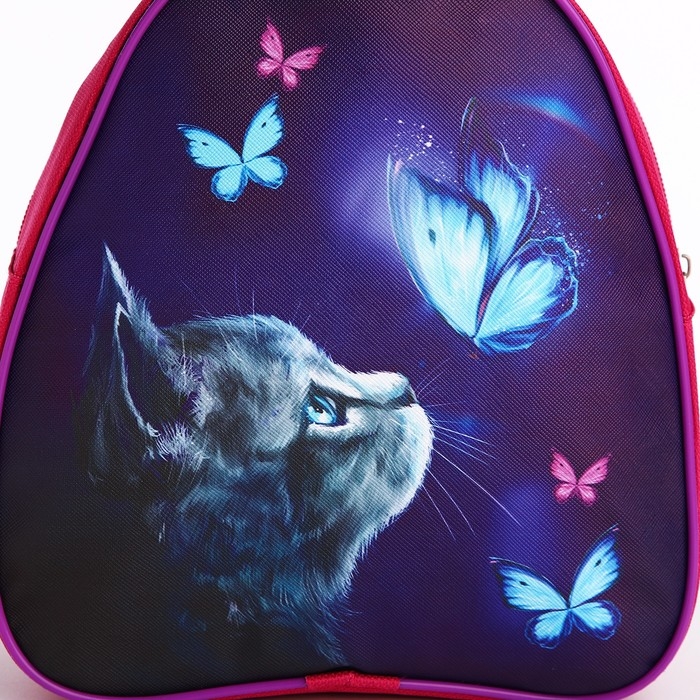 Рюкзак детский для девочки «Котик и бабочка», 23 х 23 х 20 5 см, отдел на молнии, цвет красный Рюкзак детский для девочки «Котик и бабочка», 23 х 23 х 20 5 см, отдел на молнии, цвет красный