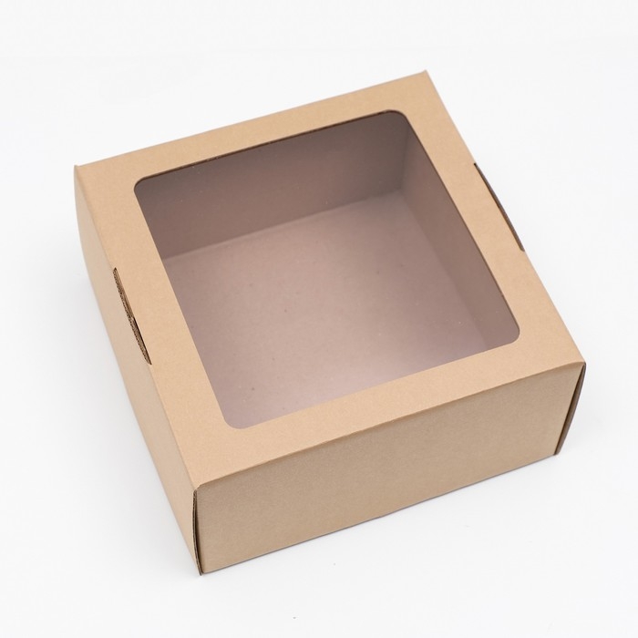 Коробка самосборная, с окном, крафт, бурая, 23 х 23 х 12 см