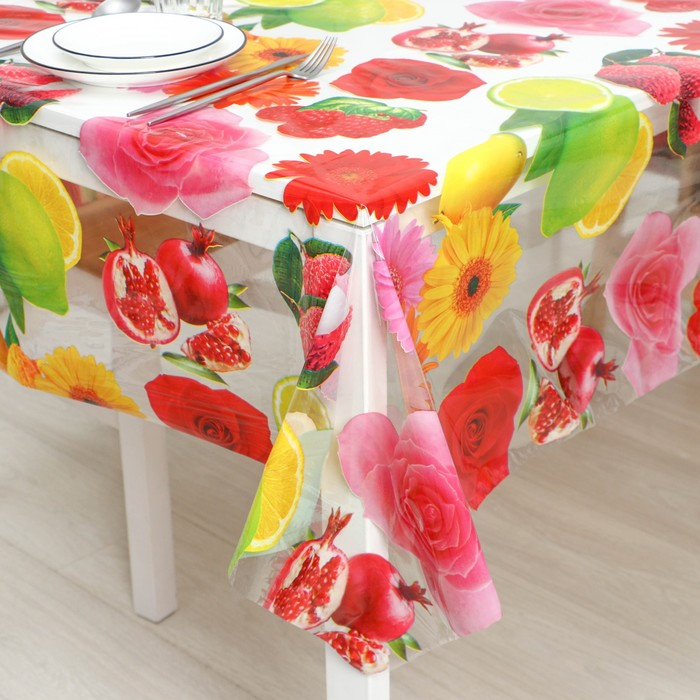 Клеёнка на стол Доляна &laquo;Фрукты&raquo;, ширина 137 см, толщина 0,08 мм, рулон 30 метров