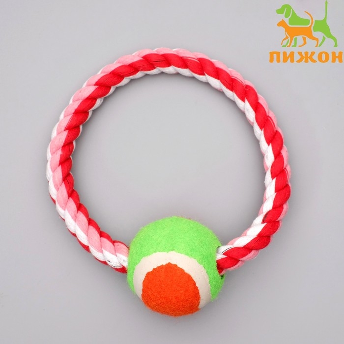 Игрушка тренировочная канатная "Круг с мячом", 120 г, микс цветов