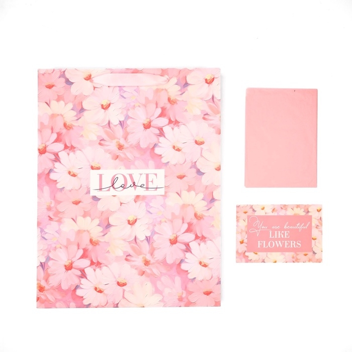 Пакет ламинированный двухсторонний &laquo;Цветы&raquo;, с тишью и открыткой, L, 40 &times; 31 &times; 11,5