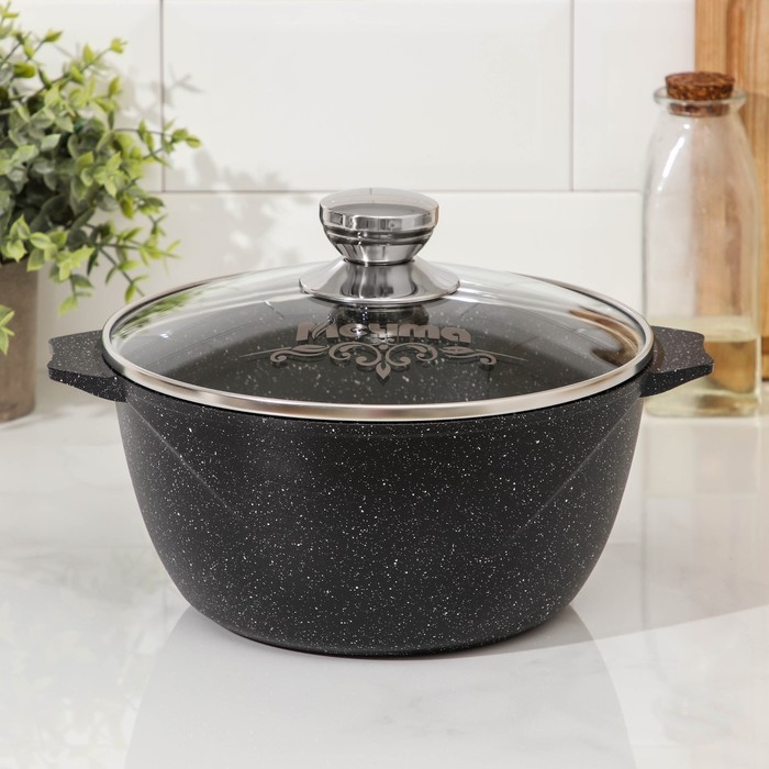 Кастрюля &laquo;Гранит Black&raquo; Induction Pro, 3 л, d=22 см, h=10.5 см, индукция, цвет чёрный