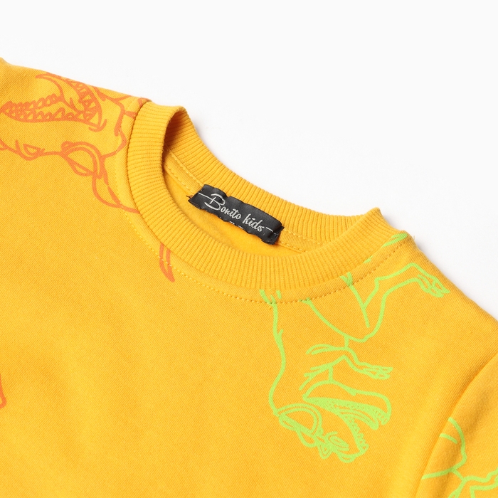 Свитшот для мальчика, цвет тёмно-жёлтый/дино, рост 104 см