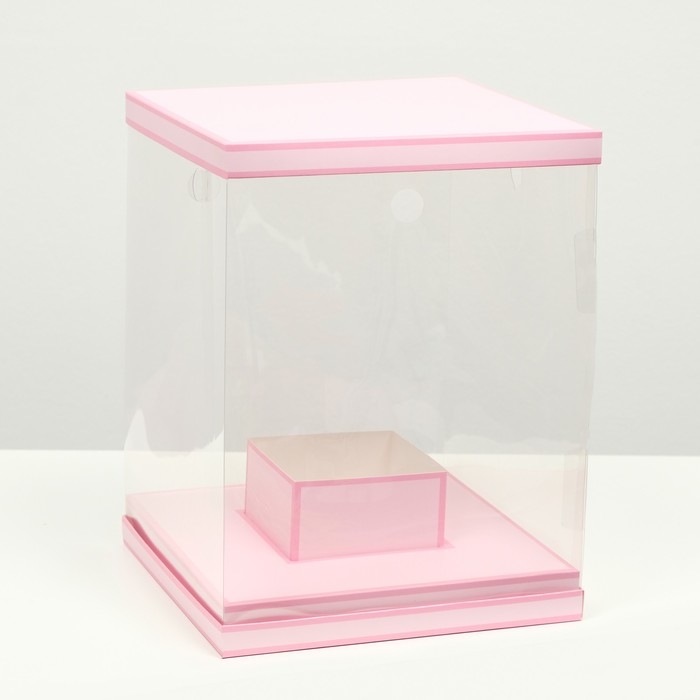 Коробка для цветов с вазой и PVC окнами складная, розовый, 23 х 30 х 23 см