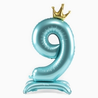 Шар фольгированный 42" &laquo;Цифра 9 с короной&raquo; на подставке, цвет голубой