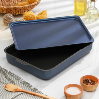 Противень прямоугольный, 27&times;35 см, h=6,3 см, с крышкой, антипригарное покрытие, цвет синий