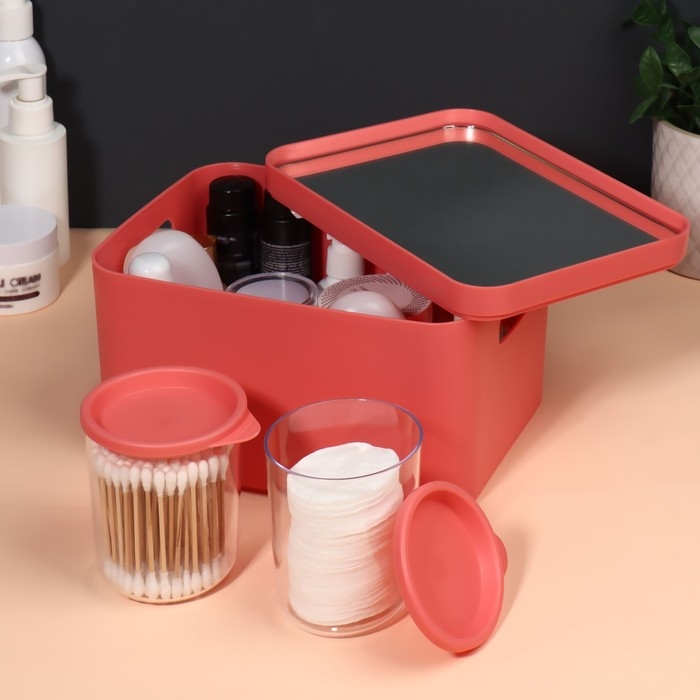 Набор органайзеров для хранения косметических принадлежностей &laquo;Eva&raquo;, 22,8 &times; 15,9 &times; 13,8 см, с зеркалом, цвет розовый