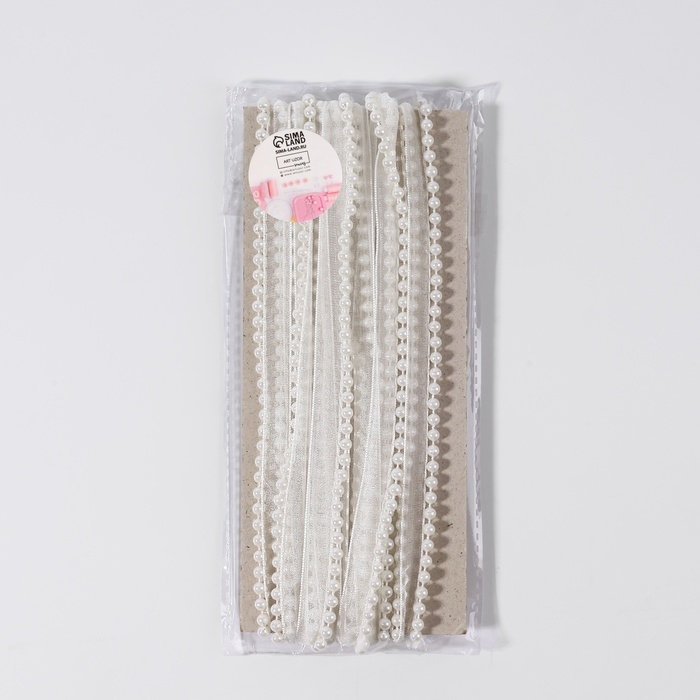 Лента декоративная с бусинами, 12 мм, 4,5 &plusmn; 0,5 м, цвет белый