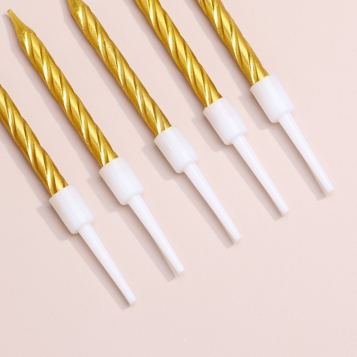 Набор свечи в торт "Спираль", 200шт, 5 см, золотой металлик