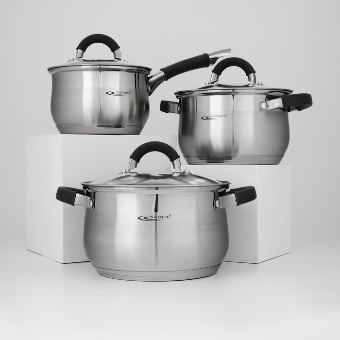 Набор посуды &laquo;Ирида&raquo;, 3 предмета: кастрюли 2,9 л, 3,9 л, ковш 1,9 л, капсульное дно, индукция