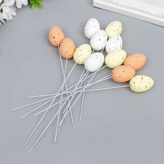 Декор пасхальный на палочке Декор пасхальный на палочке "Перепелиные яички" набор 12 шт МИКС 2,5х3,5 см