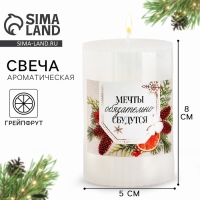 Свеча новогодняя столбик интерьерная «Новый год: Мечты сбудутся», аромат грейпфрут, 7,5 х 5 см Свеча новогодняя столбик интерьерная «Новый год: Мечты сбудутся», аромат грейпфрут, 7,5 х 5 см