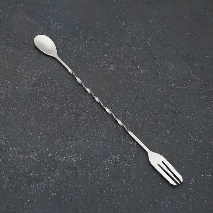 Ложка барная из нержавеющей стали с вилкой, длина 32,5 см, цвет серебряный Ложка барная из нержавеющей стали с вилкой, длина 32,5 см, цвет серебряный