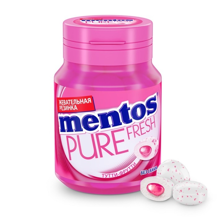 Жевательная резинка Mentos PureFresh с жидким центром, ТУТТИ-ФРУТТИ с экстрактом зелёного чая, 54 г