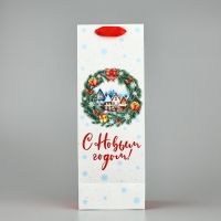 Пакет под бутылку «С Новым годом», венок, 13 х 36 х 10 см, Новый год Пакет под бутылку «С Новым годом», венок, 13 х 36 х 10 см, Новый год