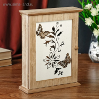 Ключница дерево 6 крючков "Бабочки на цветке" 25,5х6,5х20,5 см