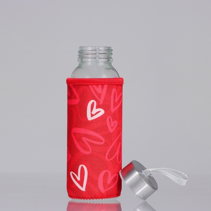 Бутылка стекло в чехле &laquo;Сердечки&raquo;, 350 мл