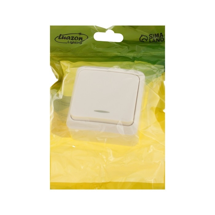Выключатель Luazon Lighting "Лига", 10 А, 1 клавиша, с подсветкой, накладной, белый