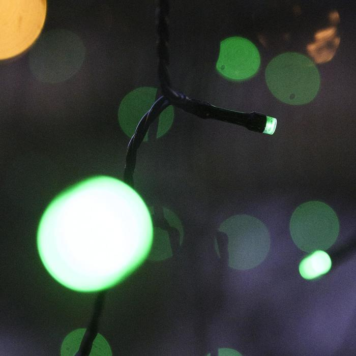 Гирлянда &laquo;Нить&raquo; 10 м, IP44, УМС, тёмная нить, 100 LED, свечение зелёное, 220 В