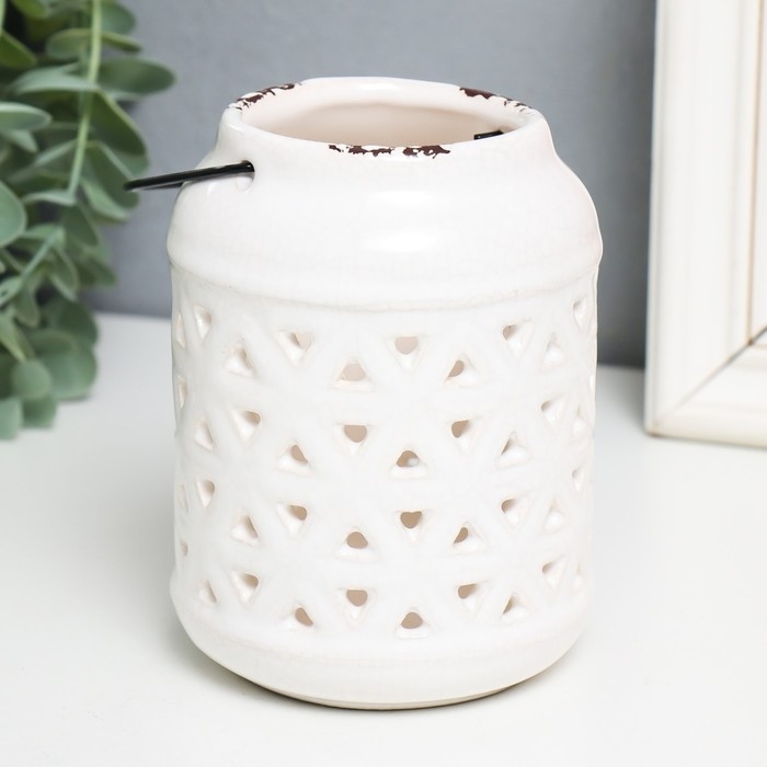 Подсвечник керамика на 1 свечу "Фонарь. Ромбы" белый 9х9х12 см