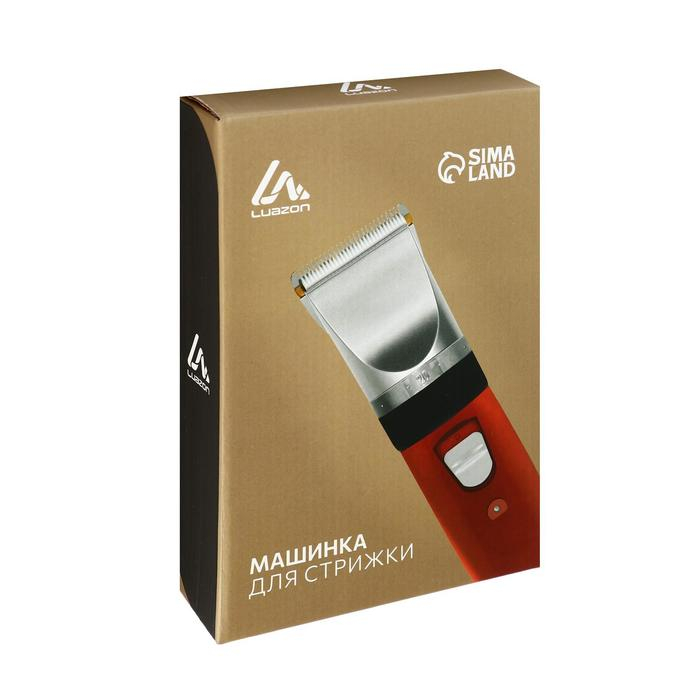Машинка для стрижки Luazon LTRI-22, 2.5 Вт, 3/6/9/12 мм, керамич. нож, АКБ, красная Машинка для стрижки Luazon LTRI-22, 2.5 Вт, 3/6/9/12 мм, керамич. нож, АКБ, красная