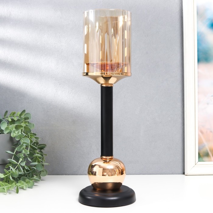 Подсвечник металл, стекло на 1 свечу Подсвечник металл, стекло на 1 свечу "Жако" d-8,5 см, золото 11,5х11,5х38,5 см