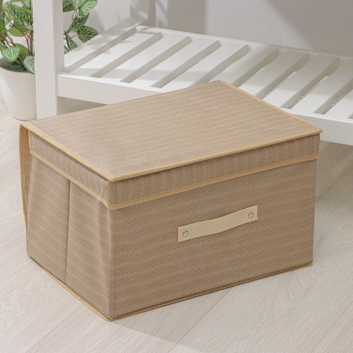 Короб стеллажный для хранения с крышкой Доляна &laquo;Гусиная лапка&raquo;, 40&times;30&times;25 см, цвет бежевый