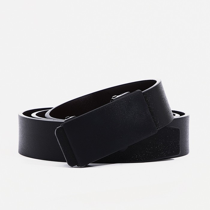 Ремень мужской, ширина 3,5 см, затяжка, пряжка тёмный металл, цвет чёрный Ремень мужской, ширина 3,5 см, затяжка, пряжка тёмный металл, цвет чёрный