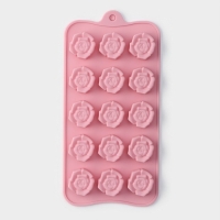 Форма для конфет и шоколада Доляна &laquo;Розочки&raquo;, силикон, 20,5&times;10,5&times;1,5 см, 15 ячеек (3&times;3 см), цвет розовый