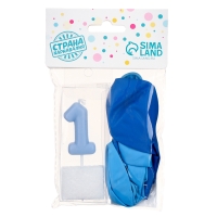 Свечи для торта + 5 шаров, цифра 1, голубая Свечи для торта + 5 шаров, цифра 1, голубая