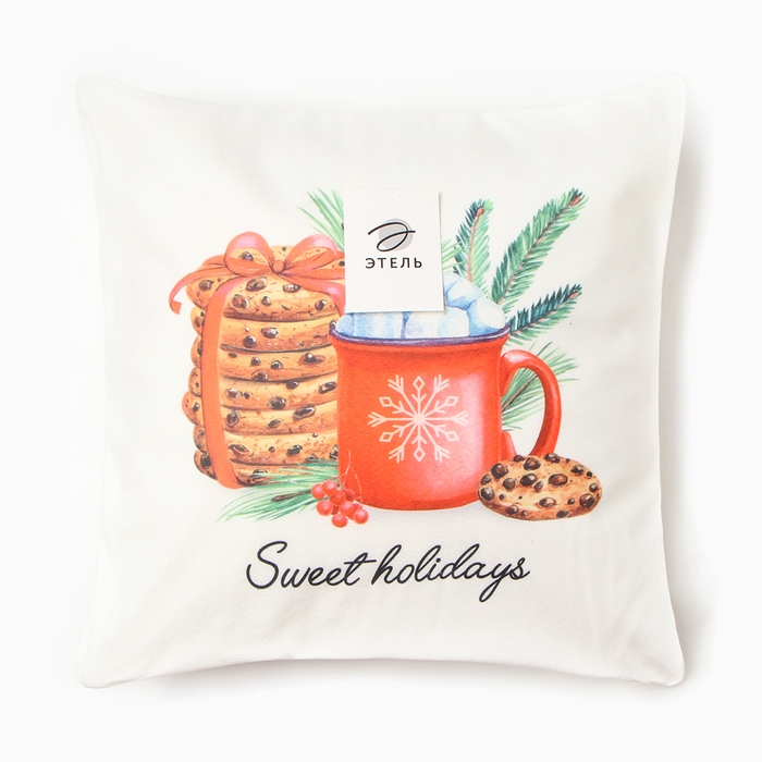 Новый год. Чехол на подушку Этель "Sweet holidays", 40*40 см, 100% полиэстер, велюр