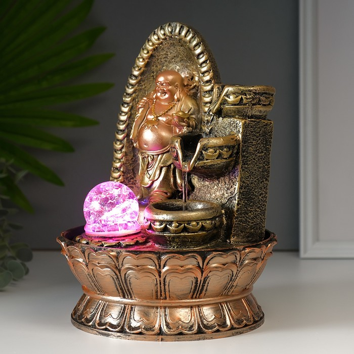 Фонтан настольный от сети, подсветка Фонтан настольный от сети, подсветка "Хотей в арке с водопадом" 28,5х20х20 см