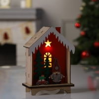 Светодиодная фигура &laquo;Домик с зелёными ёлками&raquo; 10.6 &times; 15 &times; 5.5 см, дерево, батарейки LR1130х3 (в комплекте), свечение тёплое белое