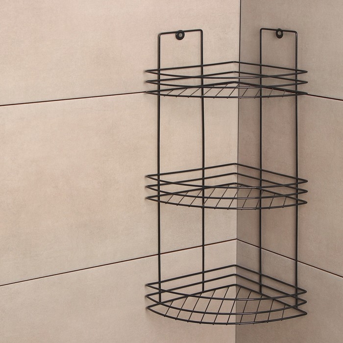 Полка для ванной угловая 3-х ярусная, 20&times;20&times;49 см, цвет чёрный