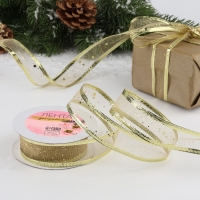 Новый год! Лента капроновая с металлической нитью &laquo;Блёстки&raquo;, 25 мм &times; 2,7 &plusmn; 0,5 м, цвет золотой