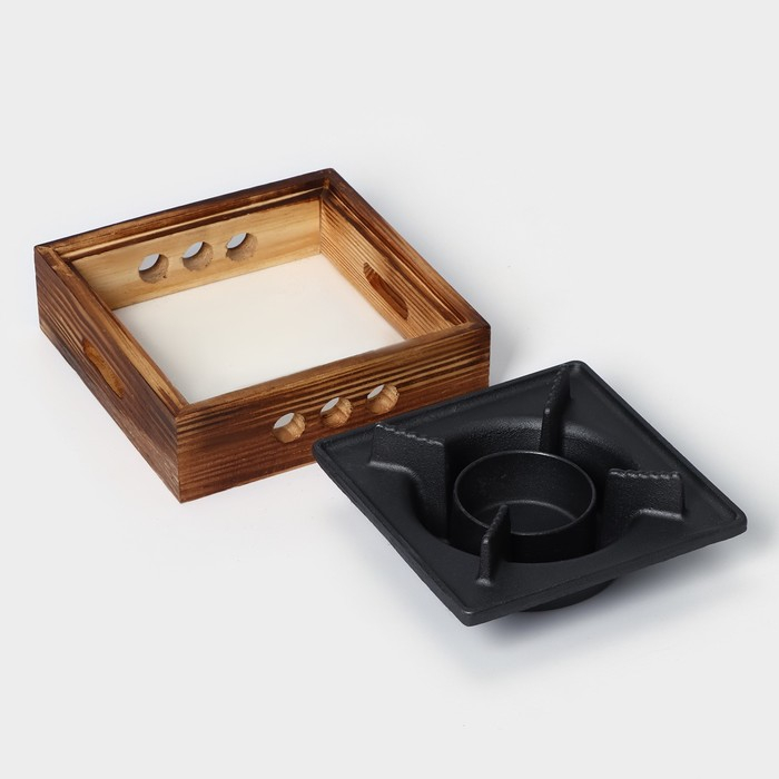 Подставка для подогрева блюд, 20&times;20&times;8 см, с деревянной подставкой