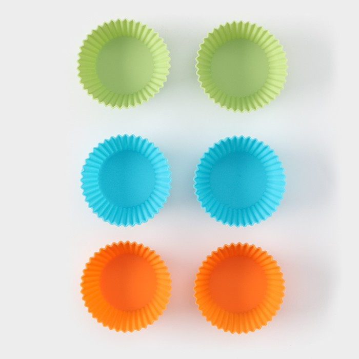 Форма для выпечки Доляна &laquo;Силикон плюс&raquo;, 27&times;18,5 см, 6 ячеек, силиконовые вкладки, антипригарное покрытие, цвет формочек МИКС