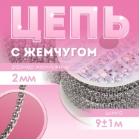 Цепь с жемчугом, металл, пластик, 2 мм, SS6, 9 &plusmn; 1 м, цвет графитовый