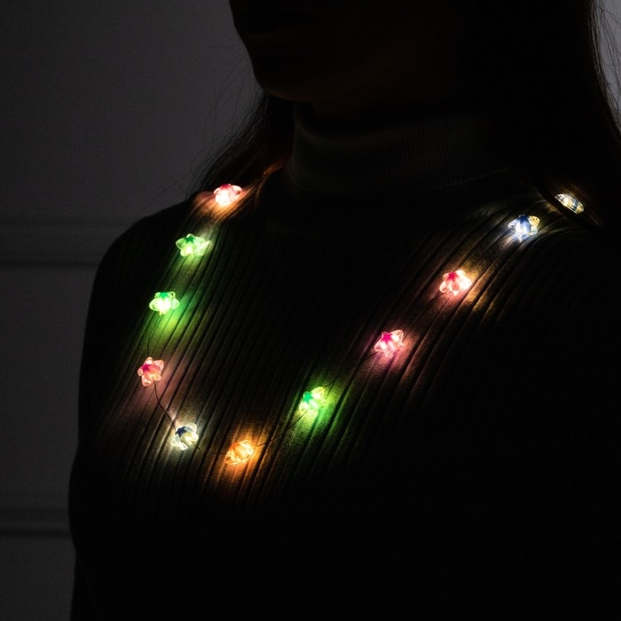 Светодиодные бусы Светодиодные бусы "Звездочки", 80 см, LED(1608)-16-4.6V, AG13x3 (в компл.), 3 режима свечение тёплое белое