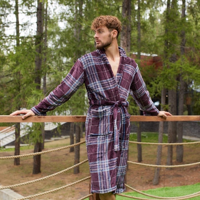 Халат мужской LoveLife &laquo;Клетка&raquo; Вид 1, one size, микрофибра, 100% п/э, 250 г/м2