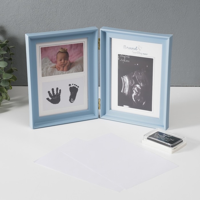 Фоторамка пластик 8х12 см Фоторамка пластик 8х12 см "Наш малыш" голубая с рамкой для УЗИ 2х36,5х22,7 см